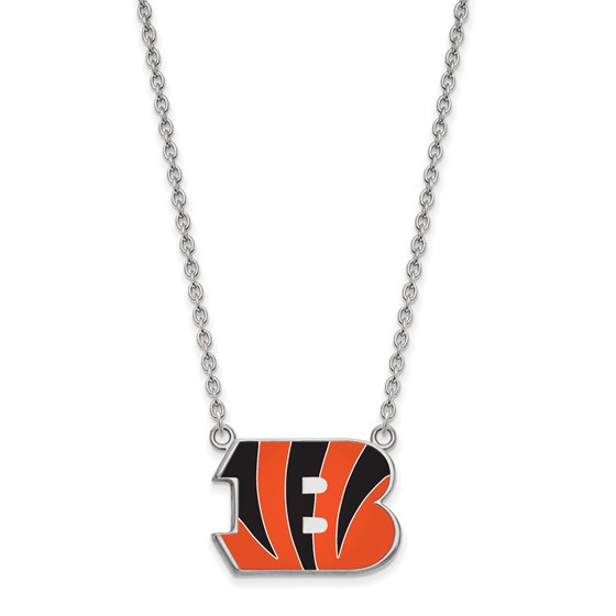 Sterling Silver Cincinnati Bengals Large Enamel Pendant Necklace Sterling Silver Cincinnati Bengals Large Enamel Pendant Necklace